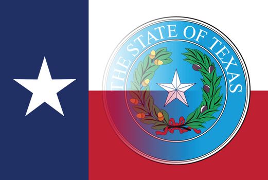 The flag of the USA state of TEXAS with the state seal faded into the flag