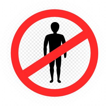 No entry male sign on white transparent background. People ban symbol sticker. Men silhouette template