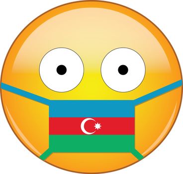 Yellow scared emoji in Azerbaijani medical mask protecting from SARS, coronavirus, bird flu and other viruses, germs and bacteria and contagious disease as well as toxic smog in Azerbaijan