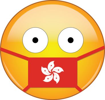 Yellow scared emoji in Hong Kongese medical mask protecting from SARS, coronavirus, bird flu and other viruses, germs and bacteria and contagious disease as well as toxic smog and air pollution in HK