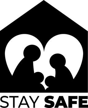 Stay Safe Family Simple Monochrome Illustration on White Background