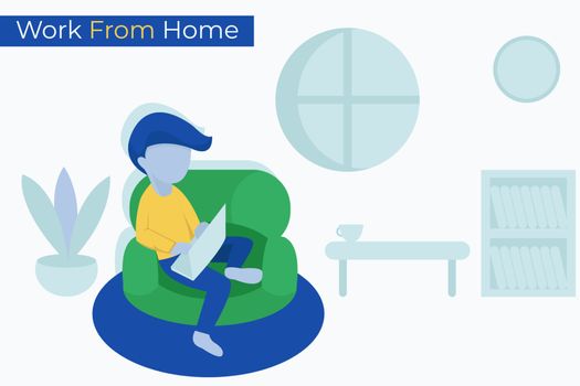 Simple Flat Illustration Style of Work From Home Activity