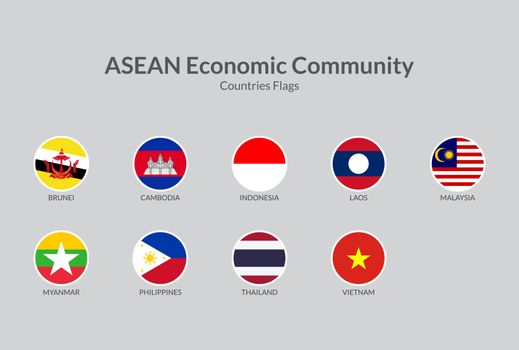 ASEAN Economic Community countries flag icons collection