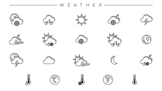 Set of atmospheric phenomena icons and everything related to the weather forecast.