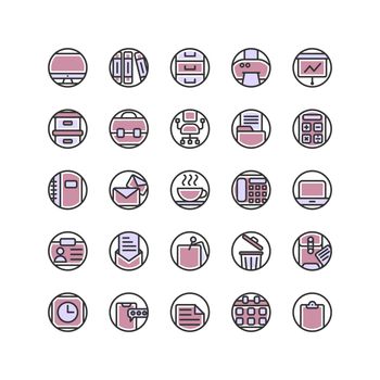 Work Office filled outline icon set. Vector and Illustration.