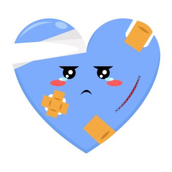 Cute Illustration of Blue Love Character with Bad Condition On White Background