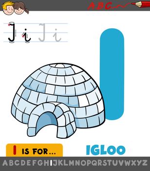 Educational Cartoon Illustration of Letter I from Alphabet with Igloo for Children 