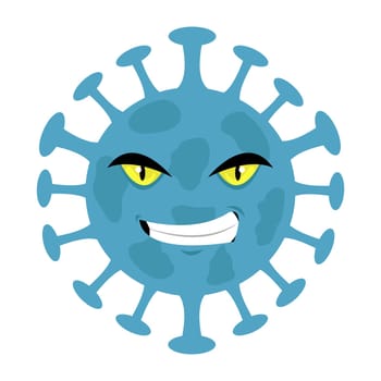 Simple Cartoon Illustration of Blue Corona Virus on White Background