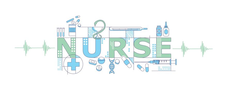Nurse word concepts word concepts thin line vector banner. Medicine, pharmacology, healthcare. Isolated typography with icons. Cures and medical syringe creative creative illustration on white