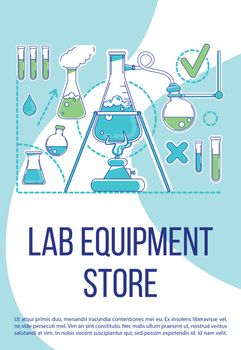 Lab equipment store poster flat silhouette vector template. Scientific supply brochure, booklet one page concept design with cartoon characters. Laboratory tools shop flyer, leaflet with text space