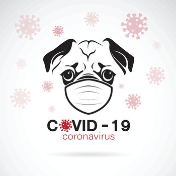Pug dog wearing a mask to protect against the covid-19 virus. Breathing mask on dog face flat vector icon for apps and websites. Easy editable layered vector illustration.