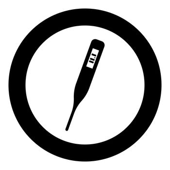 Medical electronic thermometers with digital display Temperature measuring Electric measure concept icon in circle round black color vector illustration flat style simple image