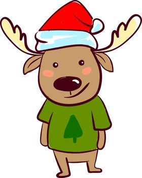 Christmas deer, illustration, vector on white background.