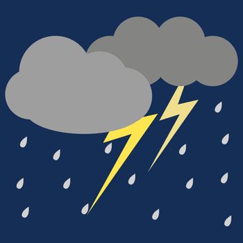 Rain and thunder, illustration, vector on white background.