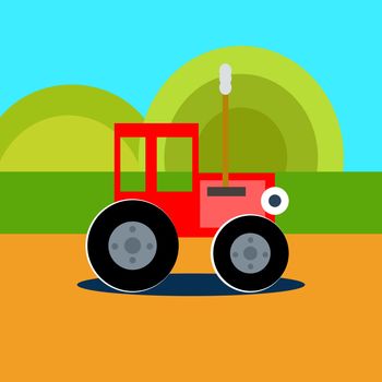 Red tractor, illustration, vector on white background.