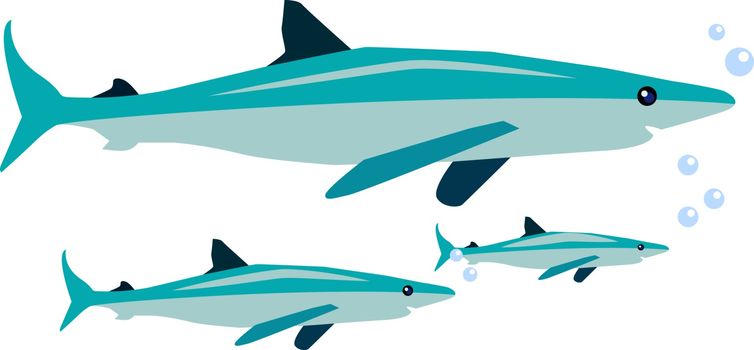 Sharks under sea, illustration, vector on white background.