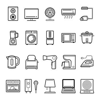 20 household appliances outline icon set.