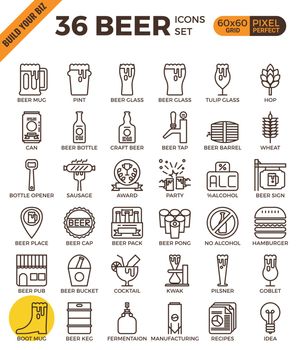 Craft Beer pixel perfect outline icons modern style for mobile app