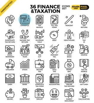 Finance and taxation, business concept, outline icons concept in modern style for web or print illustration