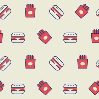 Hamburger and french fried in fastfood icons seamless pattern  background