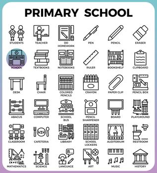 Primary school concept detailed line icons set in modern line icon style concept for ui, ux, web, app design