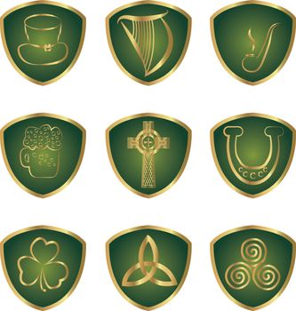 Set of Irish stickers outline vector illustration isolated