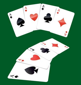 Four aces playing cards, four of a kind, poker winning combination. Adobe Illustrator EPS8 file.