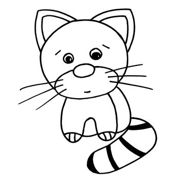 Hand drawn black and white doodle sketch cat illustration
