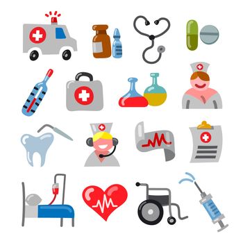 illustration set of cartoon colorful medicine icons