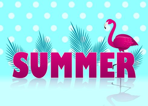 Cute flamingo on a blue background, vector illustration, summer print design. Vector