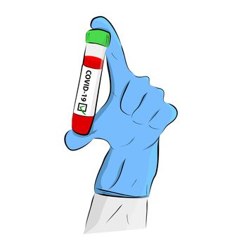 Hand Draw Sketch Vector, doctor hand holding plastic testing tube, Isolated on White