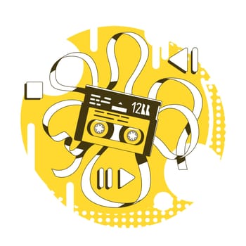 Magnetic tape thin line concept vector illustration. Old fashioned walkman audiotape 2D cartoon object for web design. Audio cassette, vintage data storage device. Obsolete technology creative idea
