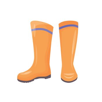 Rubber boots cartoon vector illustration. Personal protective equipment, footwear. Industrial waterproof shoes. Foot protection. Orange gumboots, galoshes isolated on white background