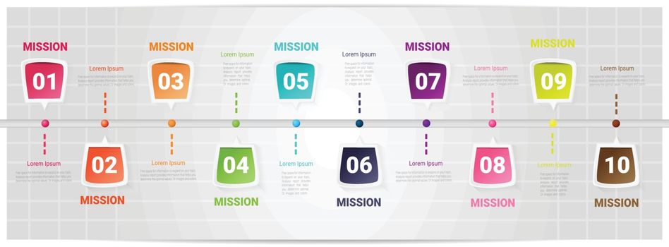 Timeline Infographics Template, Vector infographics timeline design template with 10 label, Vector. can be used for workflow layout, diagram, number step up options.