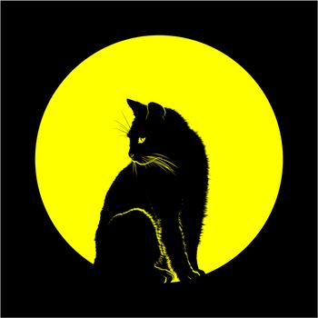 Cat in silhouette against the backdrop of the moon.