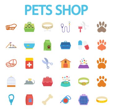 Pets shop icons set. Flat vector related icon set for web and mobile applications. It can be used as - logo, pictogram, icon, infographic element. Vector Illustration.i