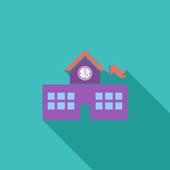School building icon. Flat vector related icon with long shadow for web and mobile applications. It can be used as - logo, pictogram, icon, infographic element. Vector Illustration.