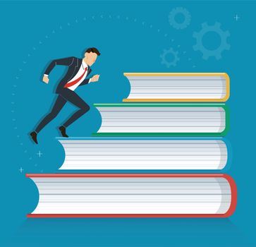 successful businessman running on books icon design vector illustration, education concepts