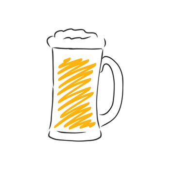 Glass of beer isolated on white background, hand-drawing oktoberfest beer, beer with foam. Vector