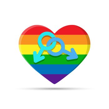 Heart in LGBT colors with gay symbol. Two symbols of masculinity on the background of the heart in LGBT colors