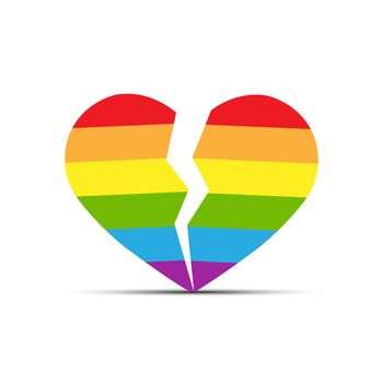 

Heart in the colors of LGBT is split into two halves, flat design