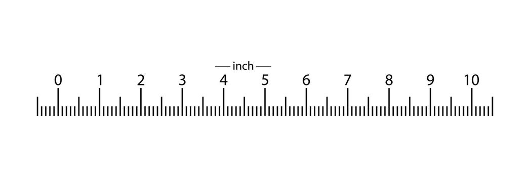 real ruler 10 inches from the bottom location of the scale. 1 division is 0.1 inch. Transparent background.