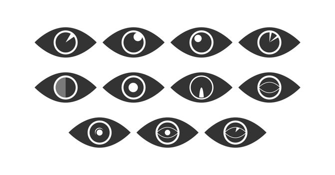 Set of eye icons. Flat design. Set of buttons.