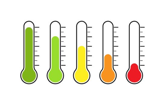 Thermometer with varying degrees of temperature. Reflection of emotions, mood or voting. Flat design.
