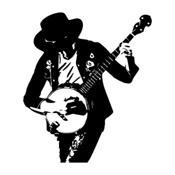 man in the hat with the Banjo. Flat design

