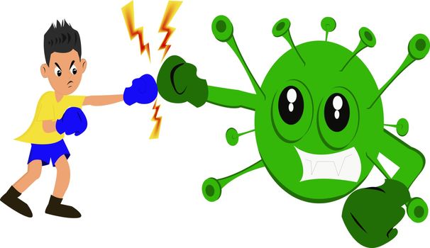 against corona virus, Vector illustration of corona covid-19 virus. cure corona virus. boxing with corona virus