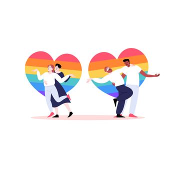 Lasbian and gay couples dancing. Pride month concept