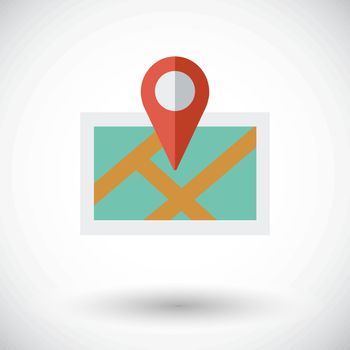 Map with pin. Single flat icon on white background. Vector illustration.