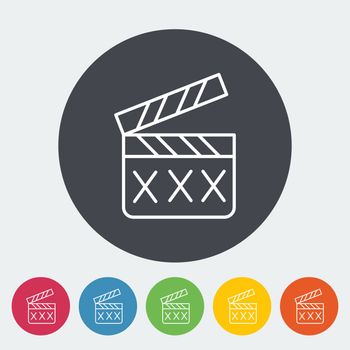 Adult movie clapper. Single flat icon on the button. Vector illustration.