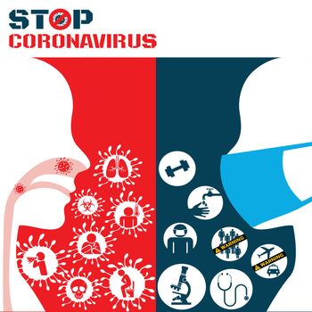Icon of Covid 19 virus Coronavirus and respiratory pathogens of human